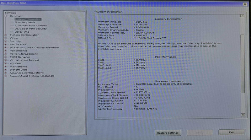 Dell OptiPlex 3060 SFF | i5-8500 @ 3.00GHz 8GB DDR4 128GB NVMe + 2TB HDD  )