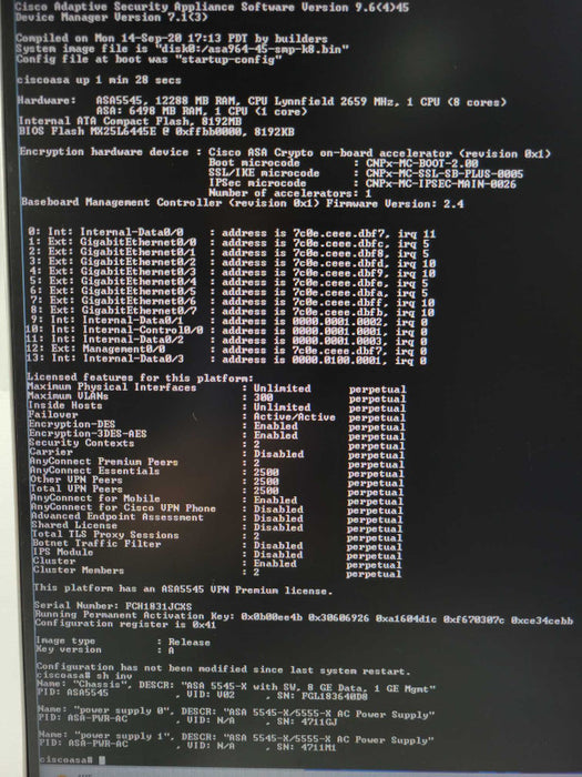 Cisco ASA5545-X Adaptive Security Appliance vpn premium license, 2x PSU, READ Q_