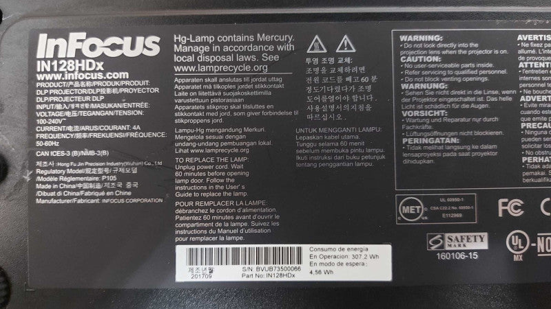 InFocus IN128HDx 1080p DLP Professional Projector, 4000 Lumens, 1239 Hrs