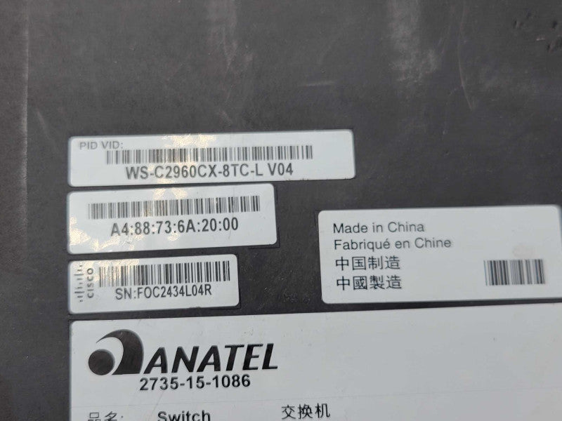 Cisco WS-C2960CX-8TC-L 8-Port Gigabit Managed switch, SEE Q_