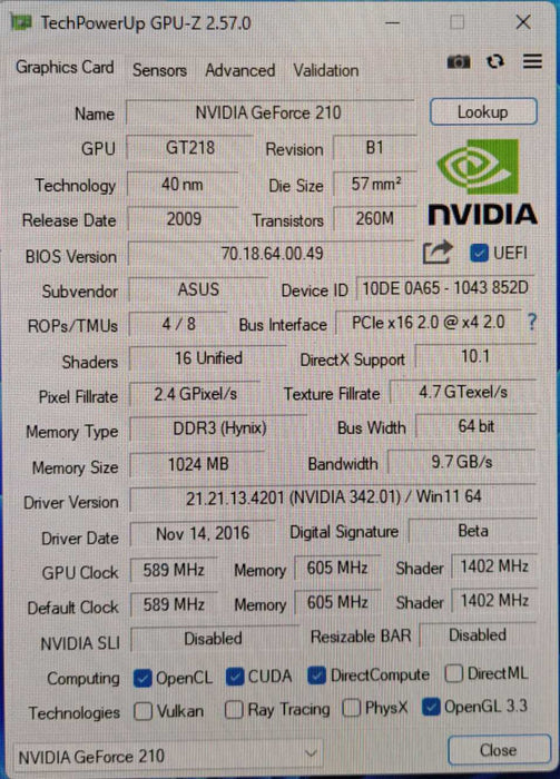ASUS NVIDIA GeForce 210 (EN210) 1GB DDR3 PCIe Silent Video Card )