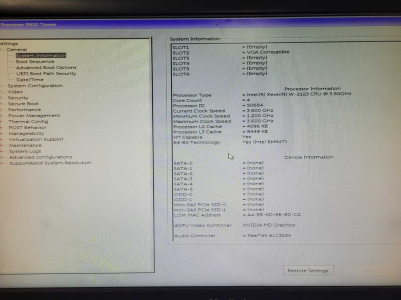 Dell Precision T5820 Xeon W-2123 3.6GHz, 4GB RAM, NVS310 GPU , 425W PSU _