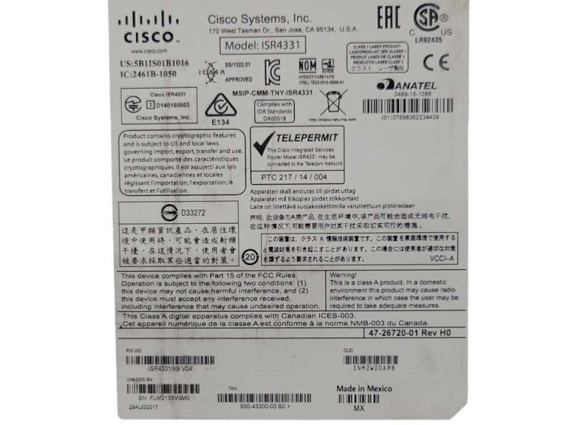 Cisco ISR4331/K9 Integrated Services Router ISR4331 - NO Clock Issue _