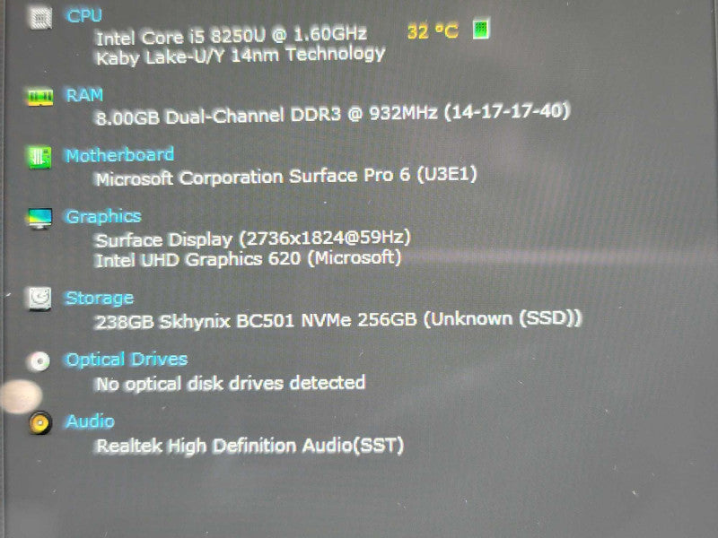 Microsoft Surface Pro 6| i5-8350U| 8GB DDR3| 256GB SSD| w/ dock READ QÎ²