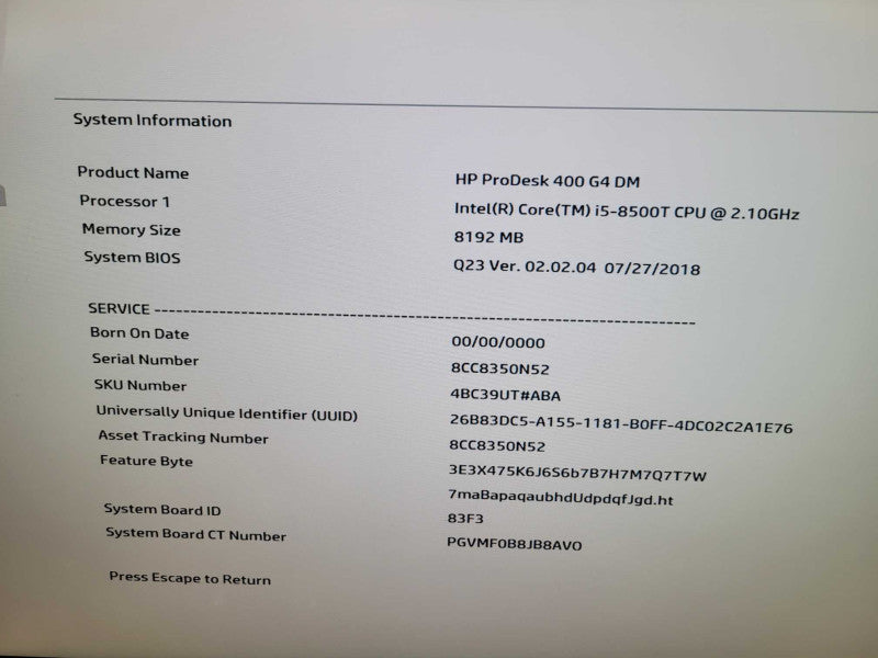 HP ProDesk 400 G4 - Core i5-8500T | 8GB RAM | 256GB SSD | PWR ADPTR Q%