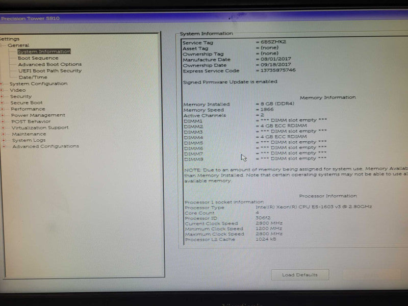 Dell Precision T5810 Xeon E5-1603v3 2.80GHz 8GB DDR4 1x 3.5\\\\\\" HDD Tray, No GPU Q_