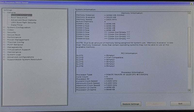 Dell Precision T5820 WS | Xeon W-2123 @ 3.60GHz 16GB DDR4 No HDD\\'s/GPU )