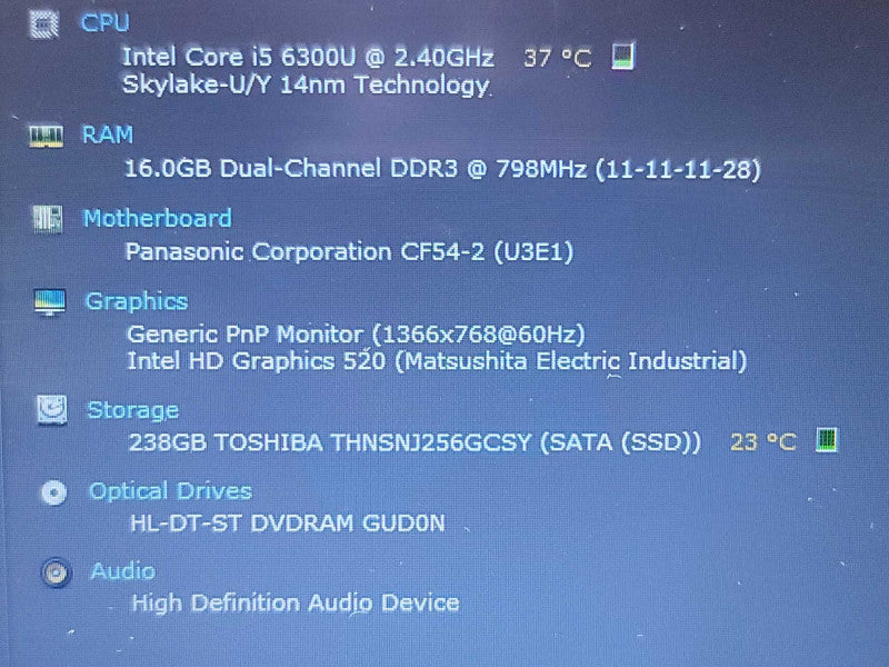 Panasonic ToughBook CF-54| i5-6300U| 16GB DDR3| 256GB SSD| 22K Hours /READ Î²