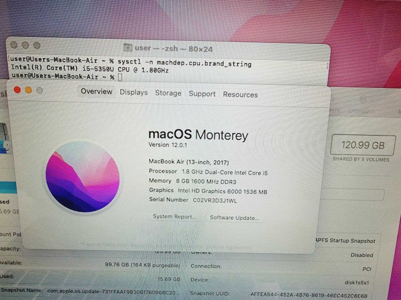 Apple Macbook Air 2017 13\\" Core i5-5350U @ 1.8GHz 8GB DDR3 120GB SSD (