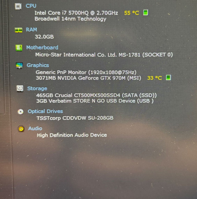 MSI MS1781 i7-5700HQ GeForce GTX 970M 3GB GPU 32GB 500SSD READ!