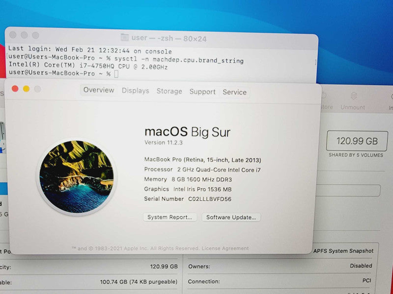 Apple Macbook Pro 2013 15\\" Core i7-4750HQ @ 2.0GHz 8GB DDR3 120GB SSD (