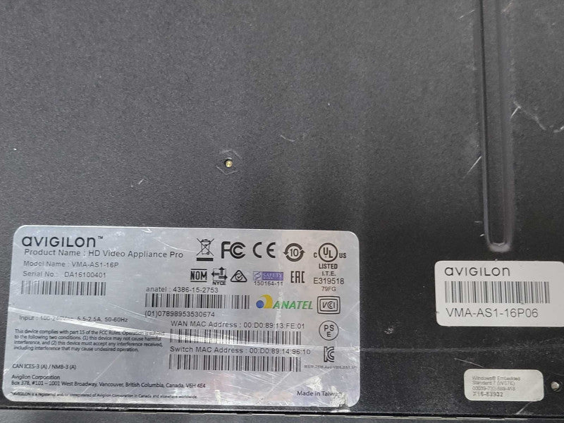 Avigilon HD Video Appliance Pro VMA-AS1-16P 4x 2TB HDDs and 1x 500GB HDD Q_