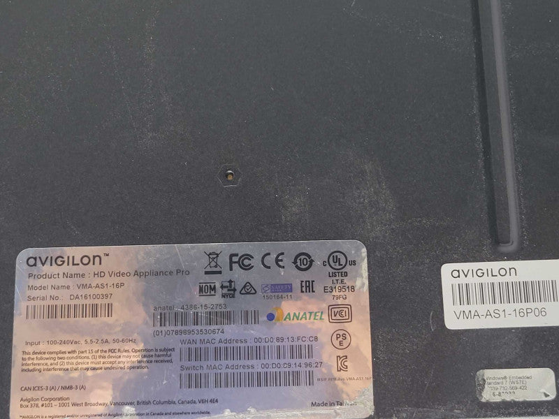 Avigilon HD Video Appliance Pro VMA-AS1-16P 4x 2TB HDDs and 1x 500GB HDD Q_