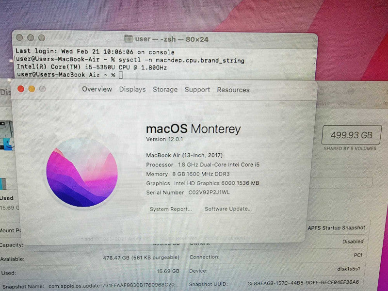 Apple Macbook Air 2017 13\\" Core i5-5350U @ 1.8GHz 8GB DDR3 500GB SSD (
