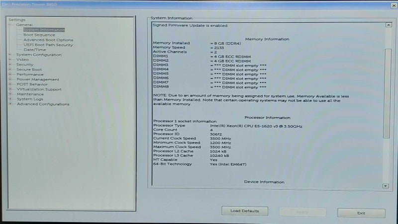 Dell Precision T5810, Xeon E5-1620 v3 3.50GHz, 8GB DDR4, NVS 310, 1x 425w PSU