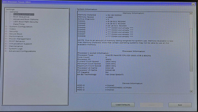 Dell Precision T5810 WS | Xeon E5-1603 v3 @ 2.80GHz 32GB DDR4 2TB HDD No GPU )