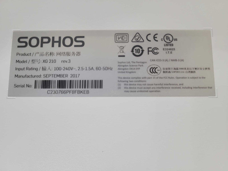 Sophos XG 210 Rev 3 Network Rackmount Security Firewall 8-Port Gigabyte Q_