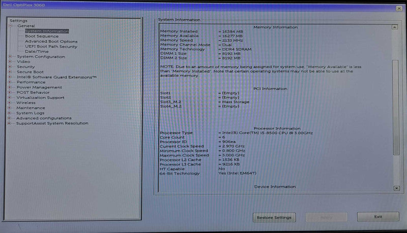 Dell OptiPlex 3060 SFF Desktop | i5-8500 @ 3.00GHz 16GB DDR4 512GB NVMe )