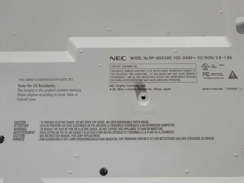 NEC NP-M353WS WXGA Short Throw DLP Video Projector only 55H Lamp Hours _