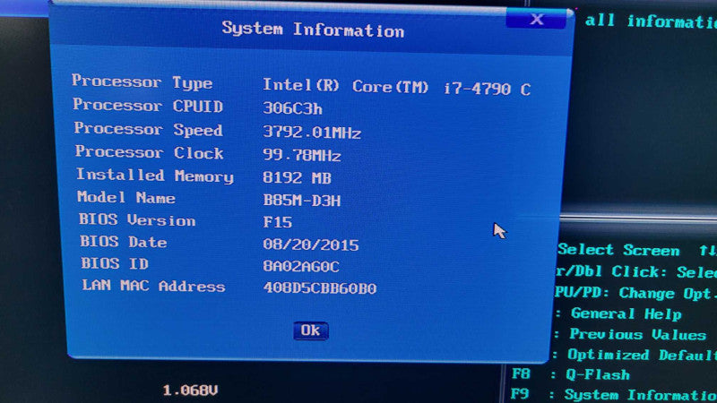Intel Core i7-4790 | GIGABYTE B85M-D3H | 8GB RAM | I/I Plate %