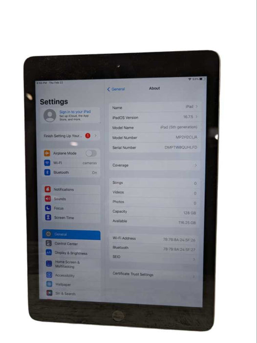 Apple iPad (5th gen) 128GB UNLOCKED A1822 -