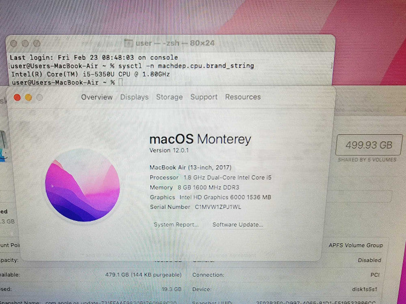 Apple Macbook Air 2017 13\\" Core i5-5350U @ 1.8GHz 8GB DDR3 500GB SSD (