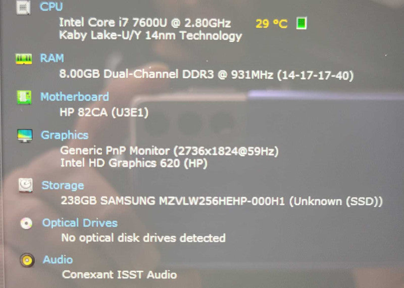 HP ELITE X2 1012  G2 TABLET  CORE i7-7600U 2.80GHz CPU 8GB RAM  256GB SEE _