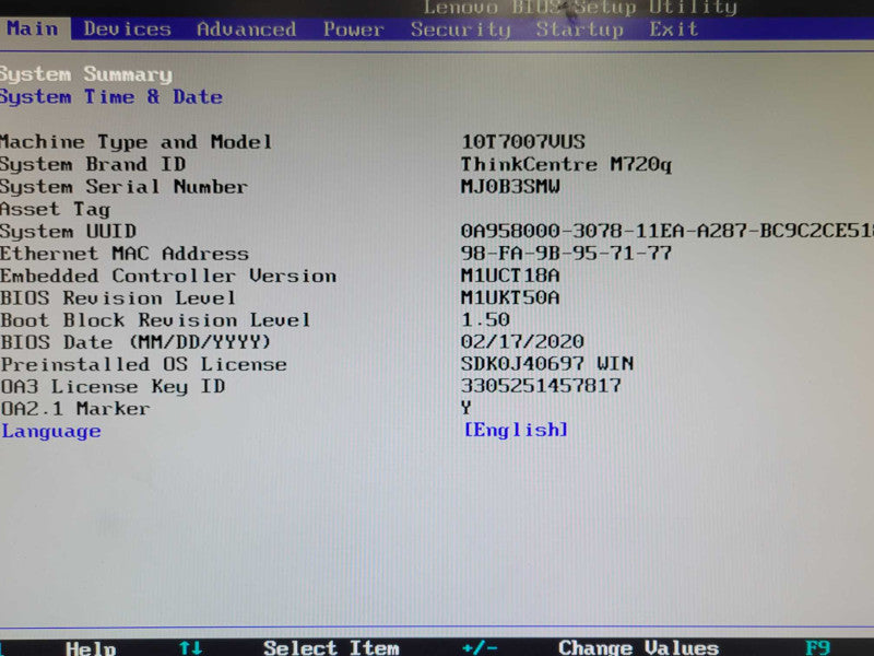 Lenovo M720q USFF PC, Core I7-8700T 2.4GHz 16GB DDR4 256GB NVMe + Adapter _