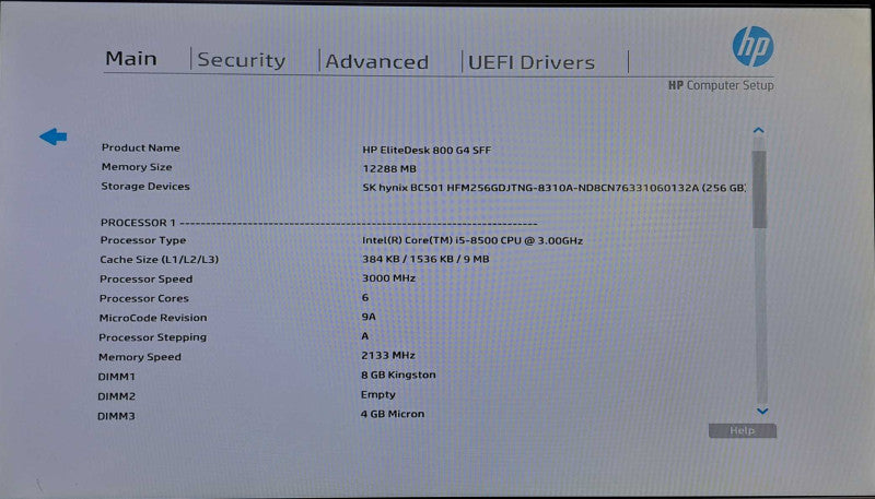 HP EliteDesk 800 G4 SFF | i5-8500 @ 3.00GHz 12GB DDR4 256GB NVMe )