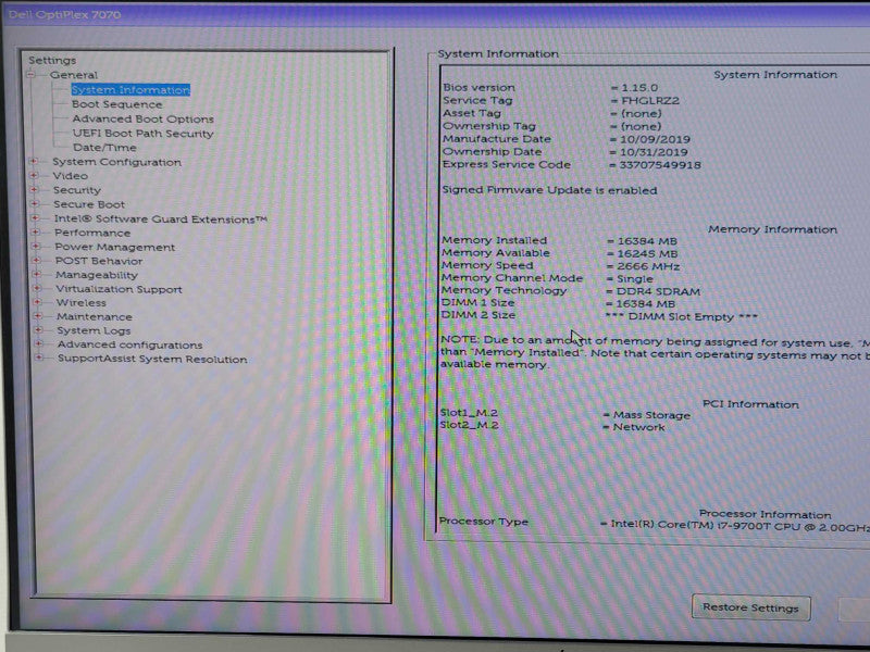 Dell OptiPlex 7070 Micro i7-9700T 2GHz 8 Core, 16GB, 256GB NVMe, WiFi, READ _