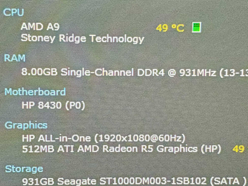 HP 22\\" All In One, 22-c0009, AMD A9 Stoney Ridge, 8GB DDR4, 1TB HDD |