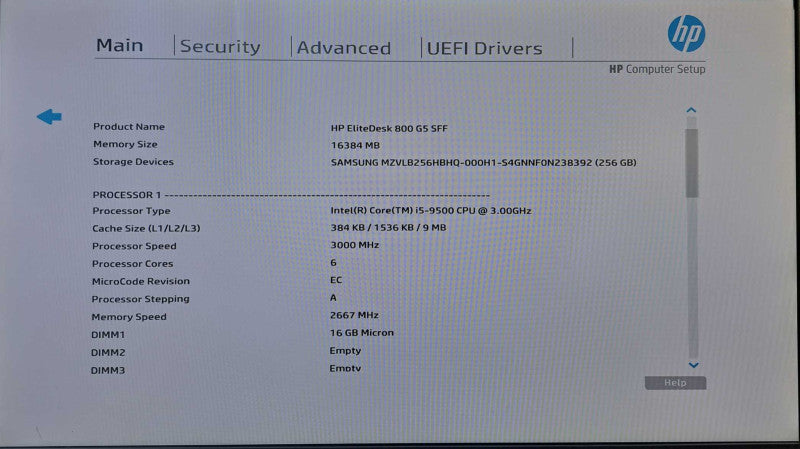 HP EliteDesk 800 G5 SFF | i5-9500 @ 3.00GHz 16GB DDR4 256GB NVMe )