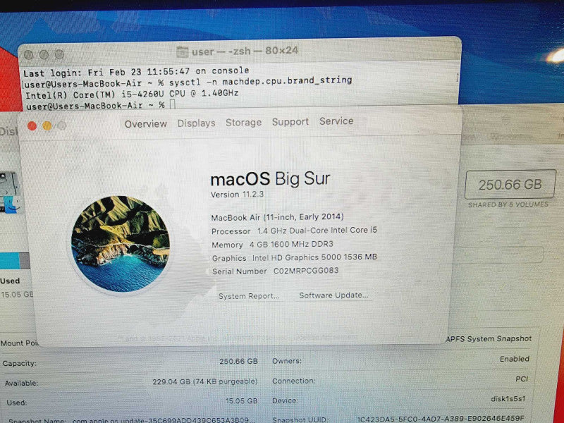 Apple Macbook Air 2014 11\\" Core i5-4260U @ 1.4GHz 4GB DDR3 250GB SSD (