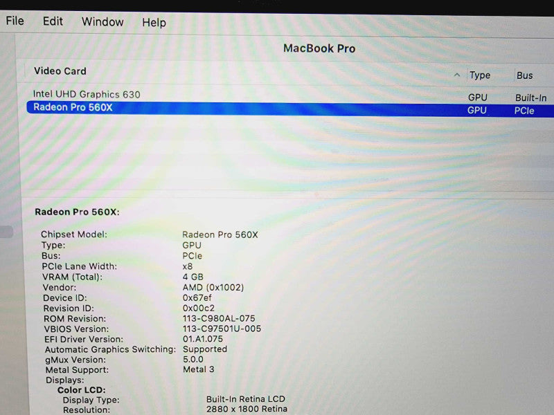 Apple Macbook Pro 2018 15\\" Core i7-8850H @ 2.6GHz 16GB DDR4 1TB SSD Radeon Pro 560x 4GB (
