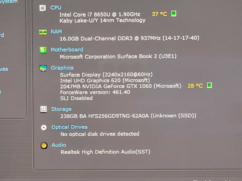 Microsoft Surface Book 2 - i7-8650U, 16GB RAM, 250GB SSD, GTX 1060 w/ Power  _