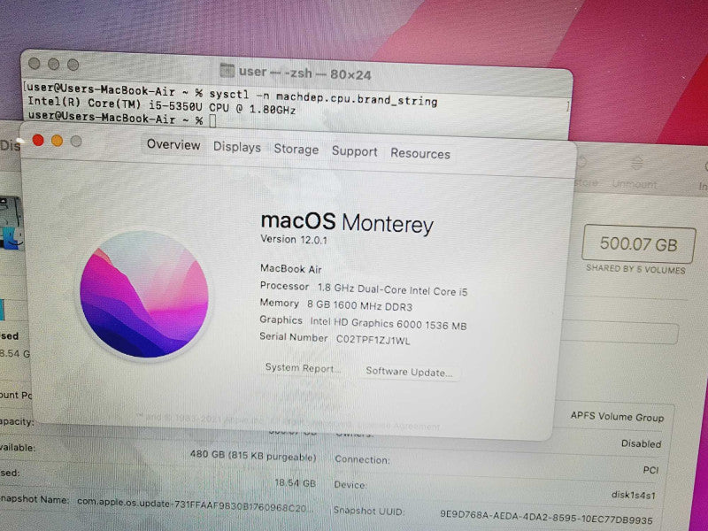 Apple Macbook Air 2017 13\\\\\\" Core i5-5350U @ 1.8GHz 8GB DDR3 500GB SSD [Spanish Keyboard] (