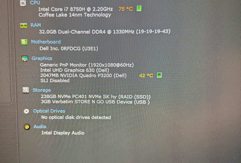Dell Precision 7730 i7-8750H@2.2GHz QUADRO P3200 2GB GPU 32GB 256SSD READ!