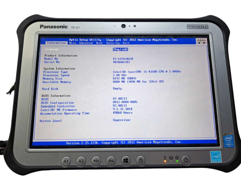 Panasonic Toughpad FZ-G1 | Core i5-4310U @ 2.00GHz 8GB DDR3 No HDD Q)