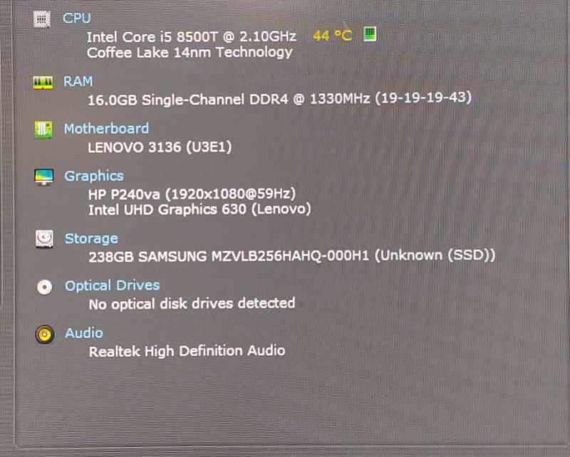 Lenovo ThinkCentre M920q Tiny i5-8500T, 16GB RAM, 256GB SSD, Wi-Fi, BT, w/PWR