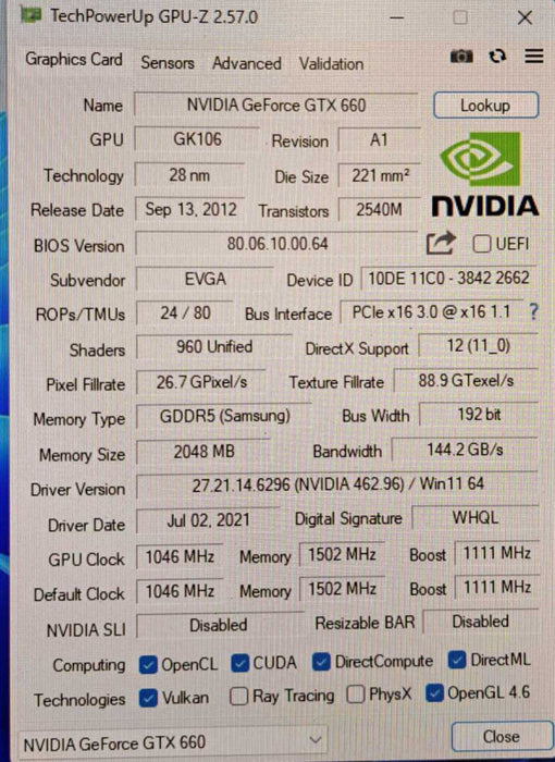 EVGA GeForce GTX 660 2GB GDDR5 PCIe Graphics Card | 2x DVI HDMI DP )