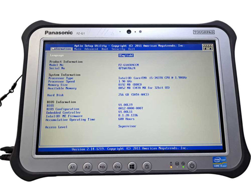 Panasonic Toughpad FZ-G1 | Core i5-3437U @ 1.90GHz 8GB DDR3 256GB SSD 600HRs )
