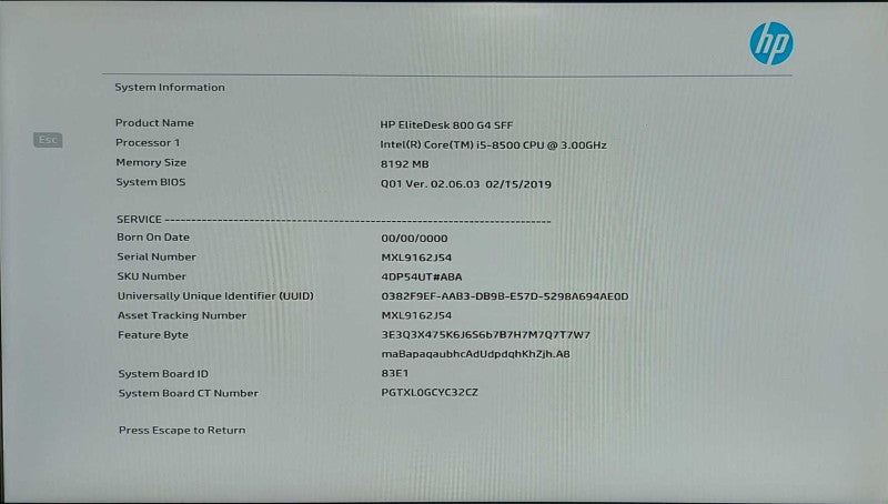HP EliteDesk 800 G4 SFF, i5-8500 3.00GHz, 8GB DDR4, 256GB NVMe
