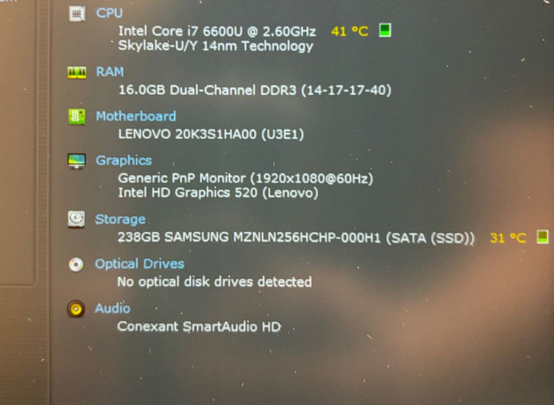 Lenovo ThinkPad X1 Carbon Intel Core i7-6600U@2.6GHz 16GB RAM 256GB SSD