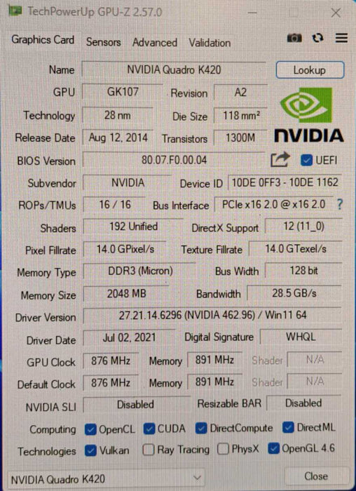 NVIDIA Quadro K420 1GB DDR3 Graphics Card | DVI DP | High Profile Q)