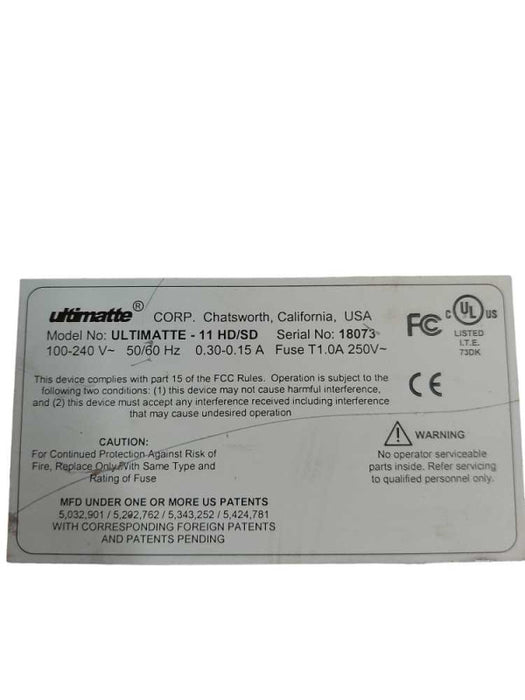 Ultimatte- 11HD/SD  for GreenScreen  100-240V- 50/60Hz 0.30-0.15A =