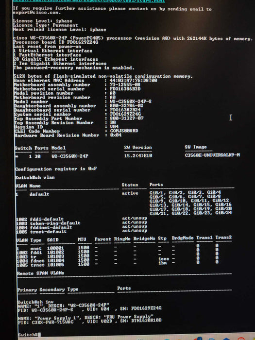 Cisco WS-C3560X-24P-S 24 Port PoE+3560X Gigabit Switch Q$
