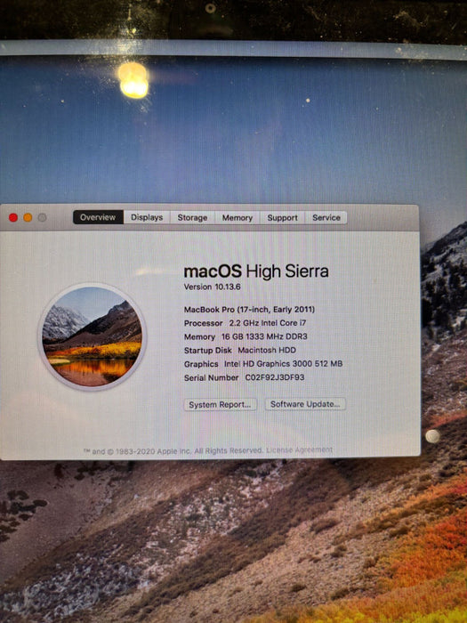 Apple MacBook Pro 17inch Early 2011 i7-2720QM Radeon HD 6750M 1GB 16GB 500SSD