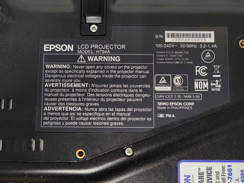 Epson PowerLite 1781W Projector, No Remote control, READ _