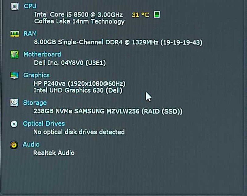 Dell OptiPlex 3060 SFF Desktop, i5-8500 3.00GHz, 8GB DDR4, 256GB NVMe