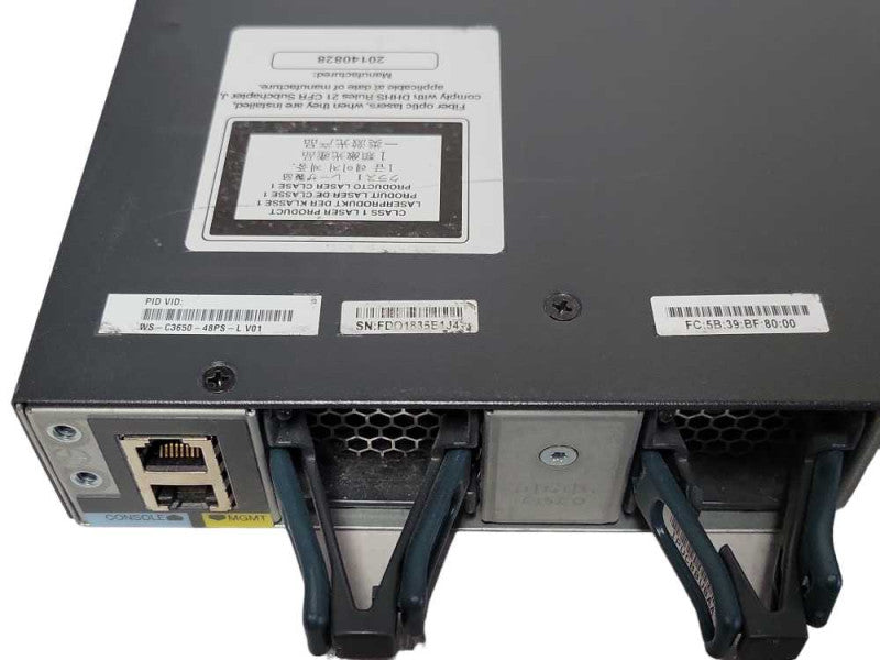 Cisco WS-C3650-48PS-L Switch - 48-Port Gigabit PoE Managed switch, 1x PSU _